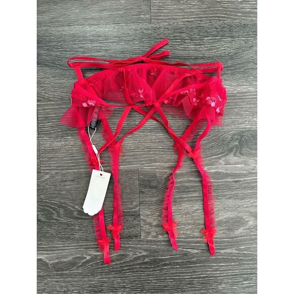 NWT For Love & Lemons Evie Lace Red Garter Belt Size Small - Picture 3 of 5